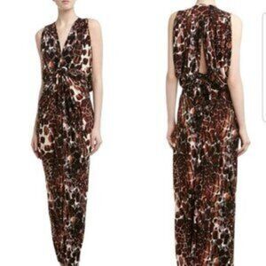 NEW! T-Bags Los Angeles Knotted Peek-a-boo Draped Back Print Maxi Dress - XS